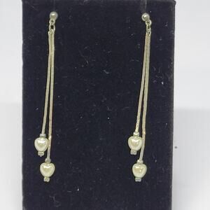 Long Dangle Silver Toned with white heart accent Earrings